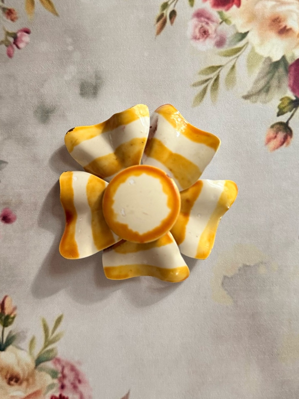 Handcrafted Yellow Striped Enamel Brooch.